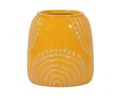 Sagebrook 6" Ceramic Tribal Arch Vase - Mustard/Tan