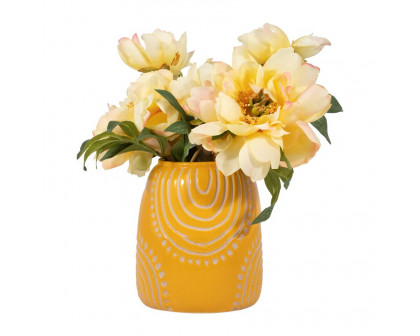 Sagebrook 6" Ceramic Tribal Arch Vase - Mustard/Tan