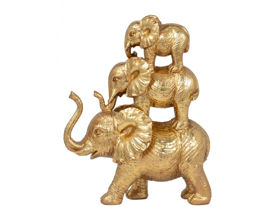 Sagebrook 10" Resin Stacked Raised Trunk Elephants - Gold