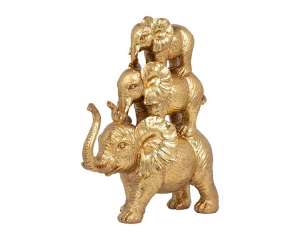 Sagebrook 10" Resin Stacked Raised Trunk Elephants - Gold