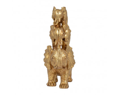 Sagebrook 10" Resin Stacked Raised Trunk Elephants - Gold