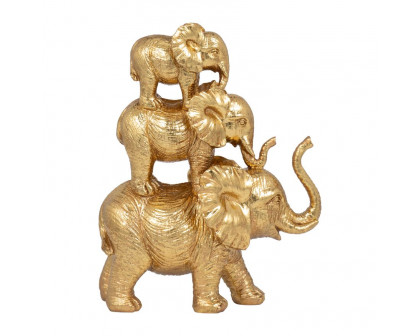 Sagebrook 10" Resin Stacked Raised Trunk Elephants - Gold