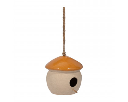 Sagebrook 6" Ceramic Round Bird Feeder - Dark Orange