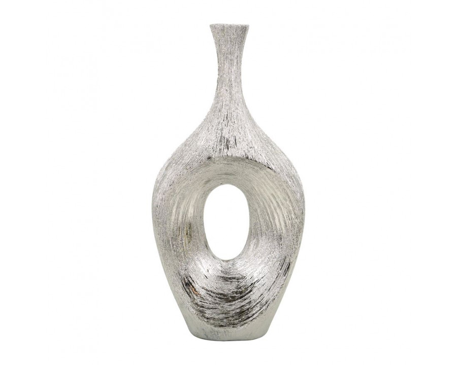 Sagebrook 19" Ceramic Scratched Open Cut Vase - Silver