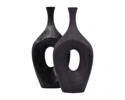 Sagebrook 19" Ceramic Scratched Open Cut Vase - Black