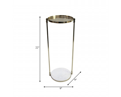 Sagebrook - 22" Metal Side Table Marble Bottom in Gold