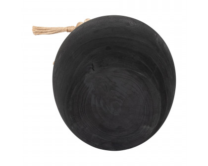 Sagebrook - 8" Wood Round Vase with Tassels in Black