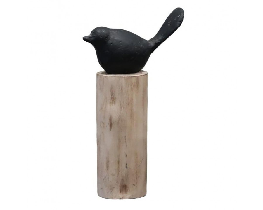 Sagebrook 11" Resin Bird On Log - Black/Brown