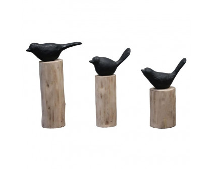 Sagebrook 11" Resin Bird On Log - Black/Brown