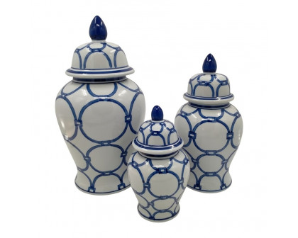 Sagebrook 14" Ceramic Links Temple Jar - Blue/White