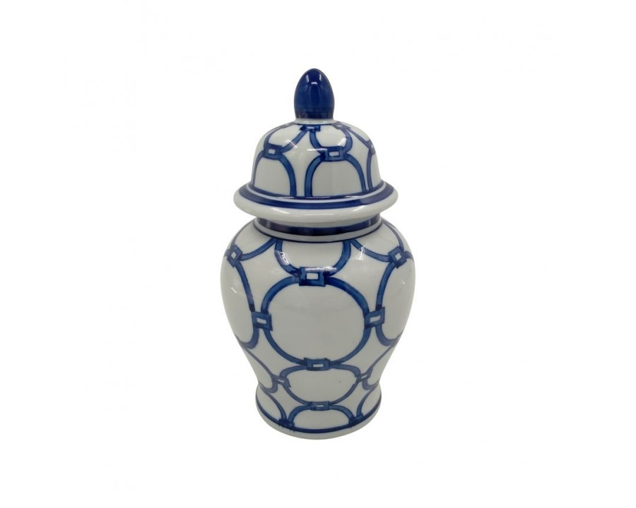 Sagebrook 10" Ceramic Links Temple Jar - Blue/White