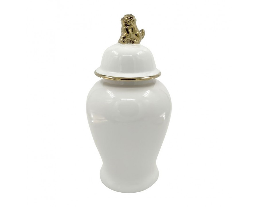 Sagebrook 18" Ceramic Lion Head Temple Jar - White/Gold