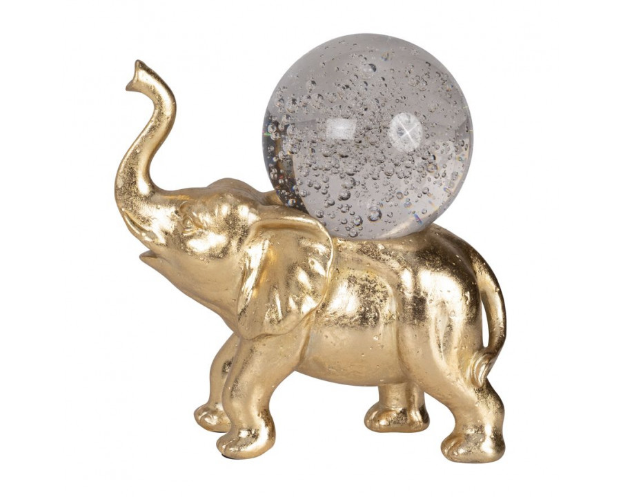 Sagebrook - 9" Resin Elephant With Crystal Ball in Gold