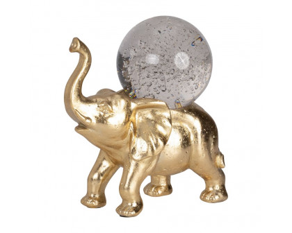 Sagebrook - 9" Resin Elephant With Crystal Ball in Gold