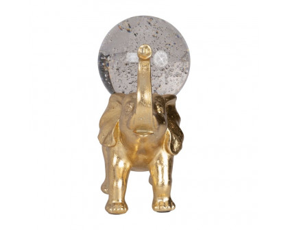 Sagebrook - 9" Resin Elephant With Crystal Ball in Gold