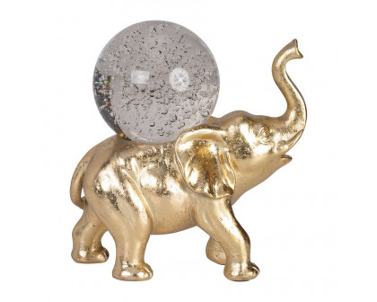 Sagebrook - 9" Resin Elephant With Crystal Ball in Gold