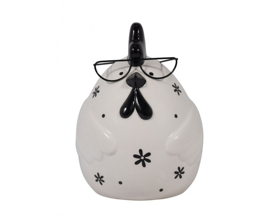 Sagebrook 7" Ceramic Chubby Rooster With Glasses - Black/White