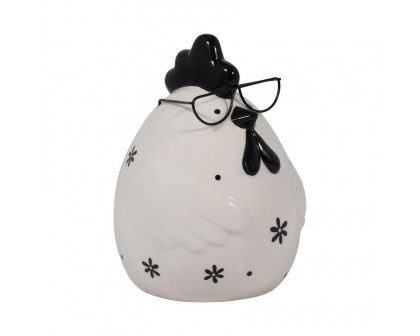 Sagebrook 7" Ceramic Chubby Rooster With Glasses - Black/White