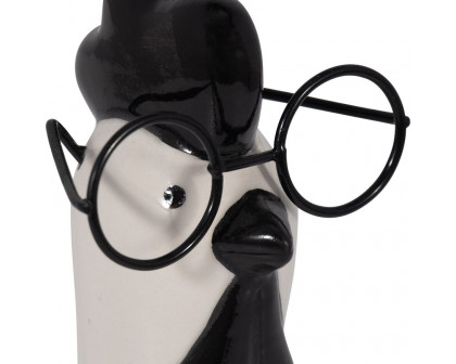 Sagebrook 10" Ceramic Rooster With Glasses - Black/White