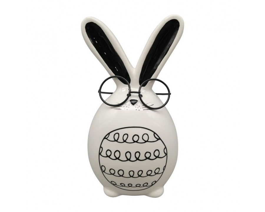 Sagebrook 7" Ceramic Chubby Dashes Bunny With Glasses - Black/White