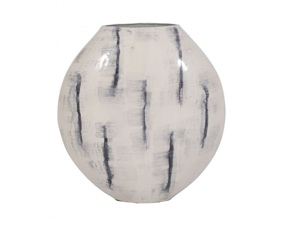 Sagebrook 20" Metal Enameled Round Vase - Distressed White