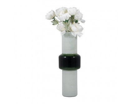 Sagebrook 19" Glass Modern Cylinder Vase - White/Green