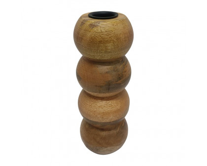 Sagebrook 7" Wood Ribbed Votive Holder