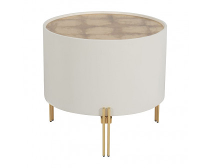 Sagebrook Wood Gold Leaf Top Side Table - White/Gold