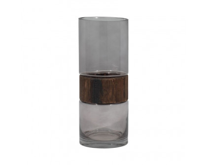 Sagebrook - 10" Glass Cylinder Vase With Wood Band