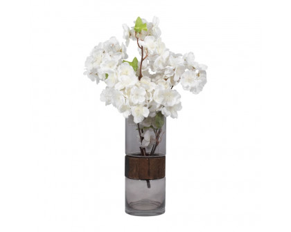 Sagebrook 10" Glass Cylinder Vase With Wood Band - Clear