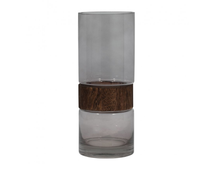 Sagebrook 12" Glass Cylinder Vase With Wood Band - Clear