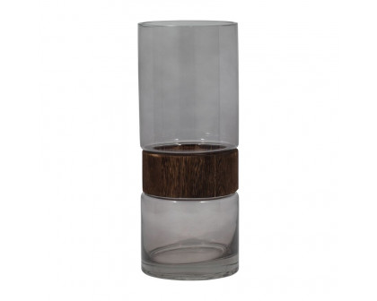 Sagebrook 12" Glass Cylinder Vase With Wood Band - Clear