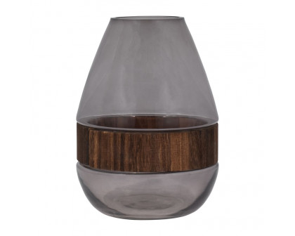 Sagebrook 10" Glass Belly Vase With Wood Band