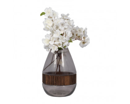 Sagebrook 8" Glass Belly Vase With Wood Band - Clear