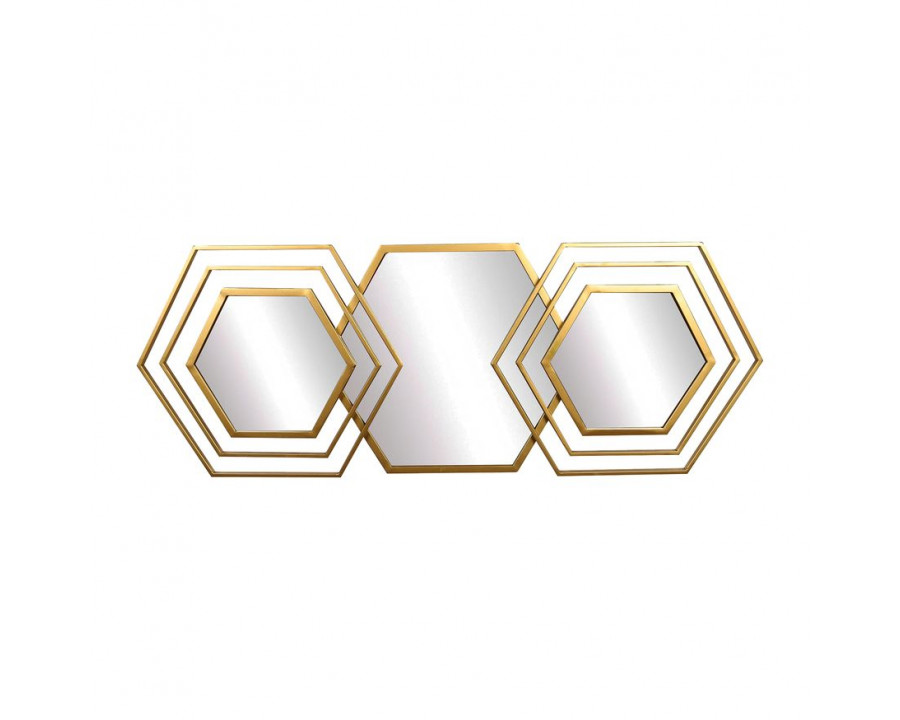 Sagebrook - Metal Hexagon Wall Decor With Mirrors in Gold