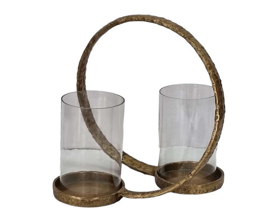 Sagebrook 14" Metal Double Hurricane Holder - Antique Brass