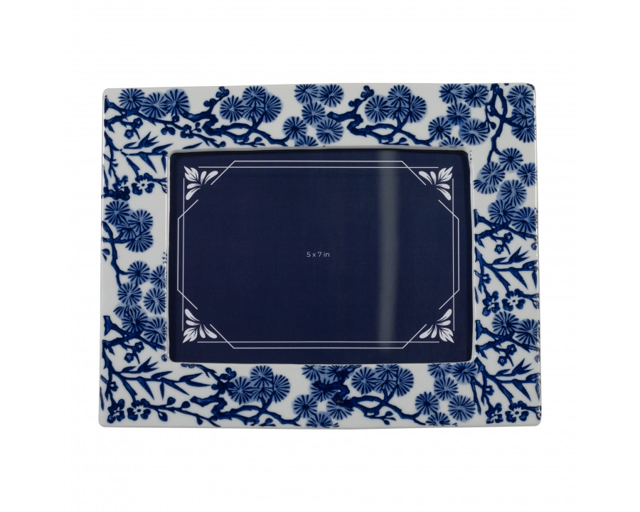 Sagebrook 5"x7" Ceramic Hibiscus Chinoiserie Photo Frame - Blue/White