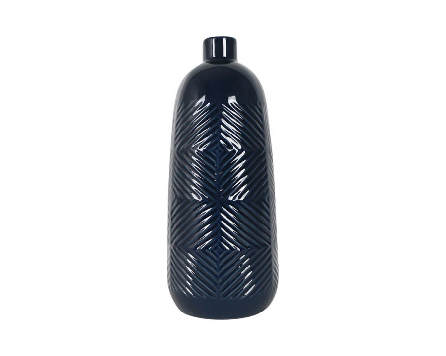 Sagebrook 14" Ceramic Textured Lines Vase - Navy