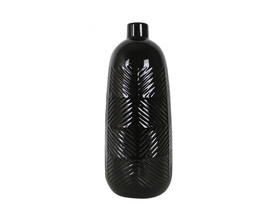 Sagebrook 14" Ceramic Textured Lines Vase - Black