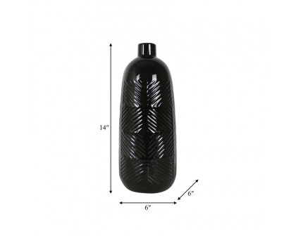 Sagebrook 14" Ceramic Textured Lines Vase - Black