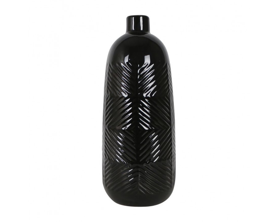 Sagebrook 16" Ceramic Textured Lines Vase - Black