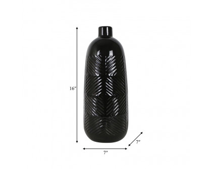 Sagebrook 16" Ceramic Textured Lines Vase - Black