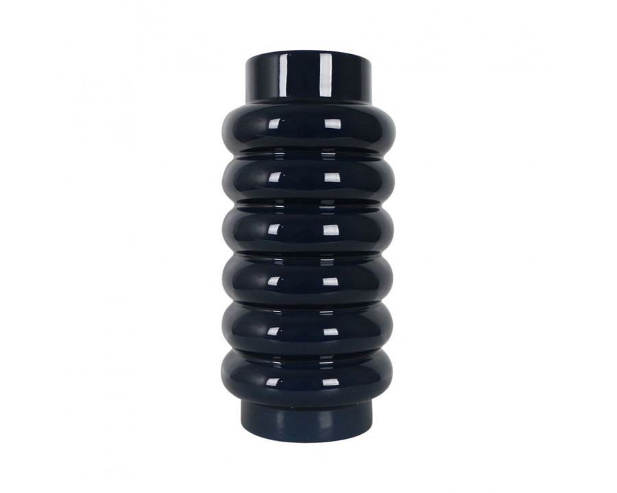 Sagebrook 12" Ceramic Ribbed Vase - Navy