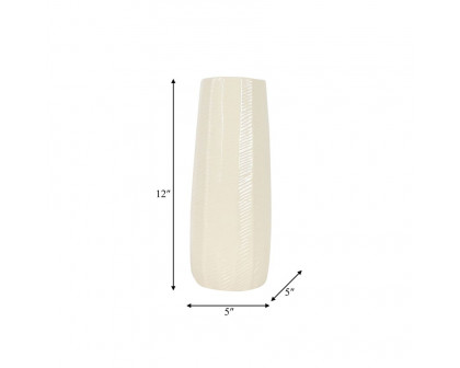 Sagebrook 12" Ceramic Etched Lines Cylinder Vase - Cotton