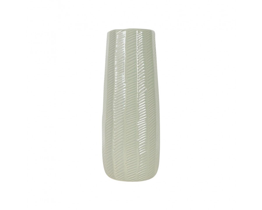 Sagebrook 12" Ceramic Etched Lines Cylinder Vase - Cucumber