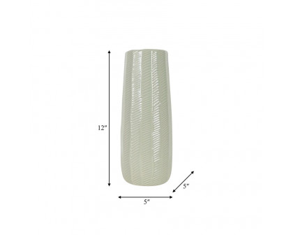 Sagebrook 12" Ceramic Etched Lines Cylinder Vase - Cucumber