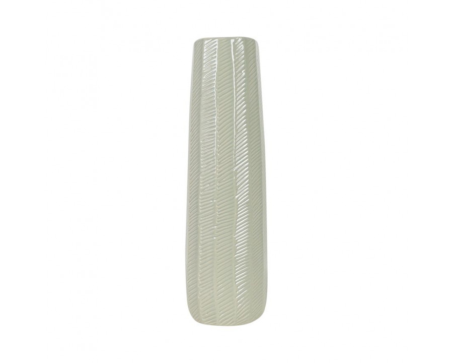 Sagebrook 16" Ceramic Etched Lines Cylinder Vase - Cucumber