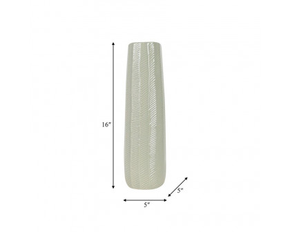 Sagebrook 16" Ceramic Etched Lines Cylinder Vase - Cucumber