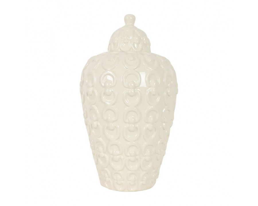 Sagebrook 12" Ceramic Chain Texture Jar - Cotton