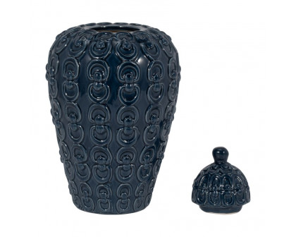 Sagebrook 12" Ceramic Chain Texture Jar - Navy